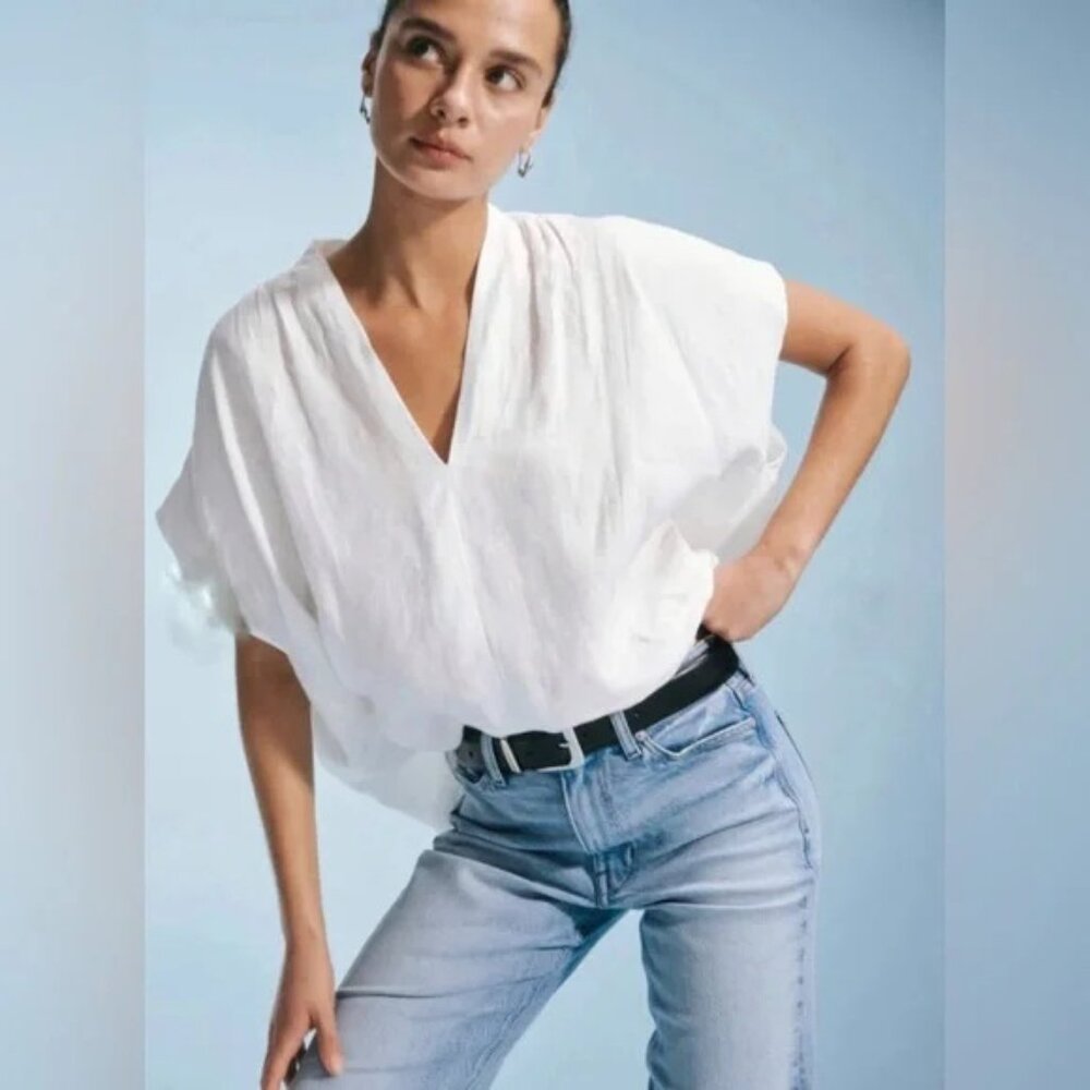 AYR 100% Linen Cap Sleeve Boxy Blouse the Flow? in White Oversized M - Picture 2 of 10